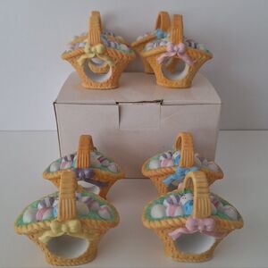 Lillian Vernon ceramic Easter basket napkin rings - vintage - set of 8